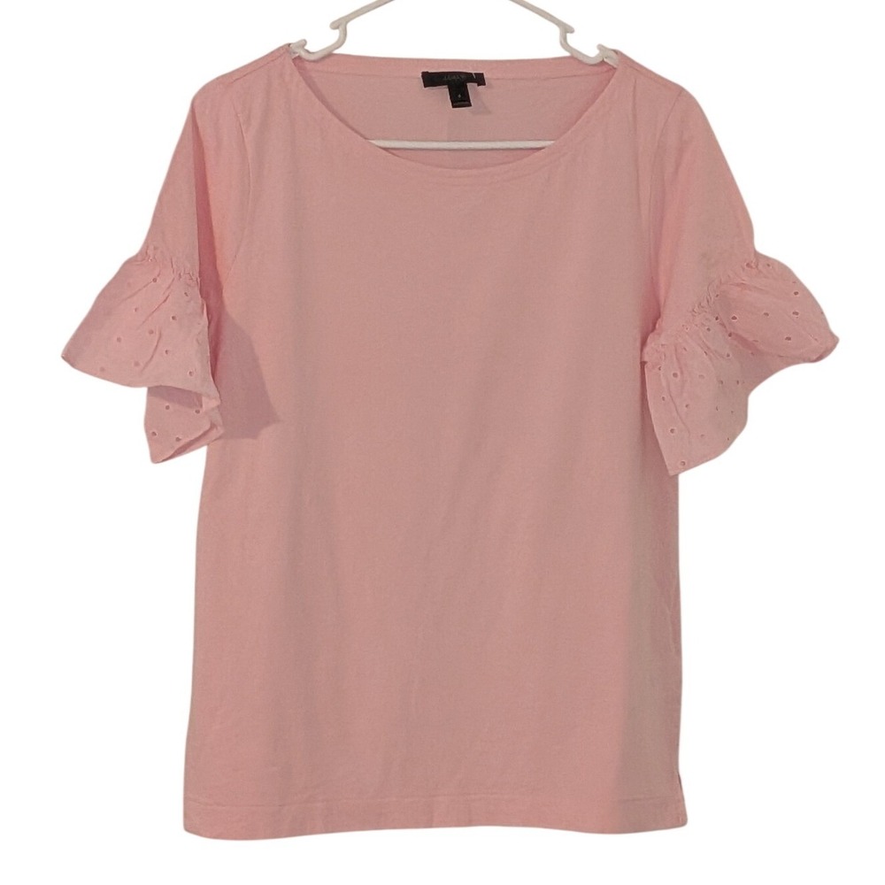 J.Crew Pink Eyelet Ruffle Sleeve Boat Neck Cotton Top G1392 Small NWT $80